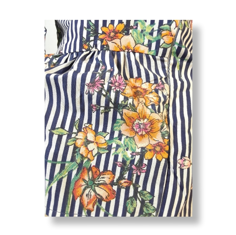 Iris Striped Tank Top Womens Fit & Flare Sleeveless Floral Bow Padded Low Cut-L - Picture 12 of 16
